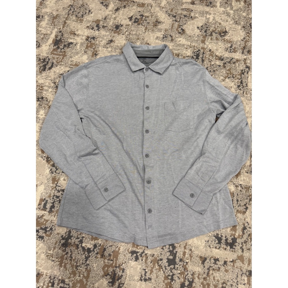 Fabletics Mens Gray Long Sleeve Button Down Shirt Pique Textured Size Medium
